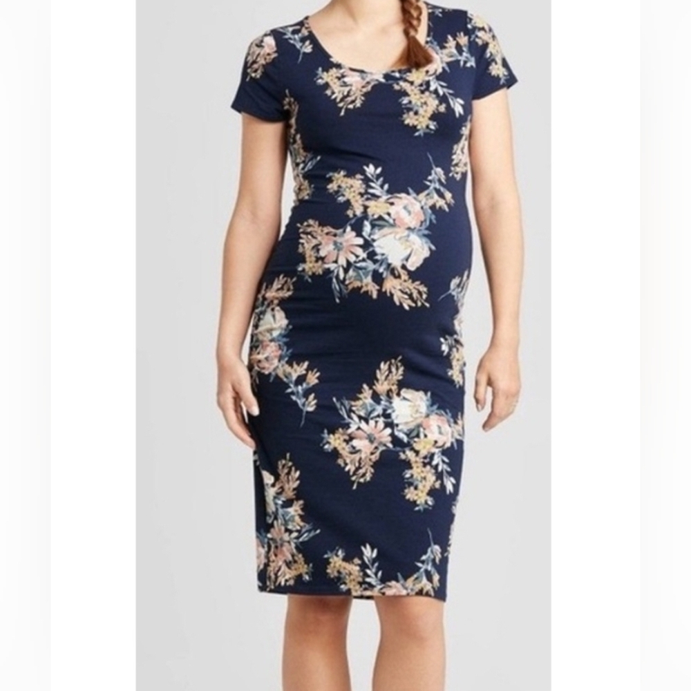 Isabel Maternity Navy Floral Bodycon Dress Sz M